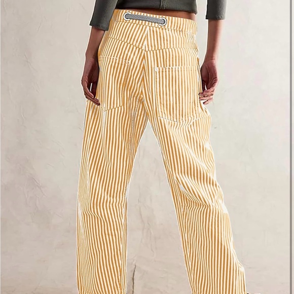 Striped Yellow Barrel Pants - Picture 2 of 3